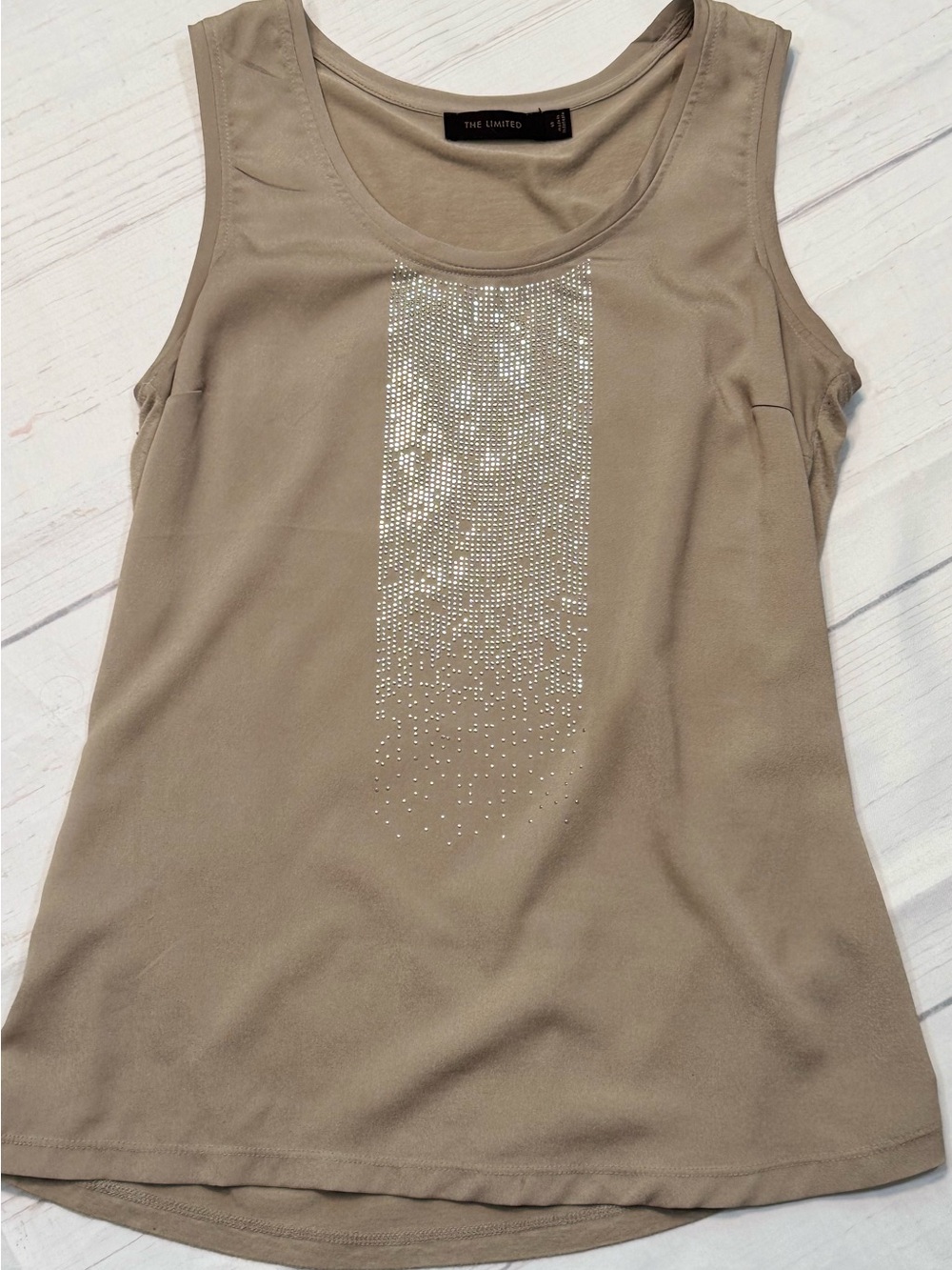 The Limited Taupe Tank with Vertical Rhinestone Stripe